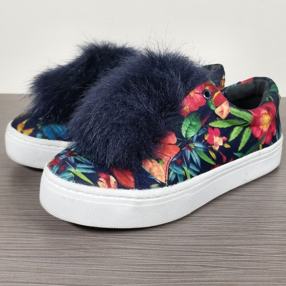 Sam Edelman Leya Pom Pom Tropical Floral Slip-on Sneakers Womens Size 5.5 / 35.5